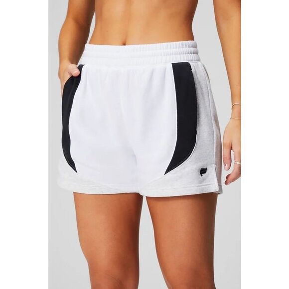 FABLETICS Women’s White Black Gray Forever Fleece Go-to Sweatshorts Size Small - Picture 1 of 8
